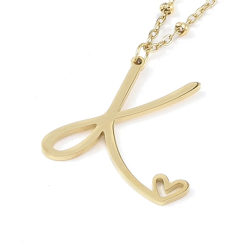 304 Stainless Steel Pendant Necklaces, Letter Charms, Letter K, 16.22 inch(41.2cm), Pendant: 23x24x1.3mm