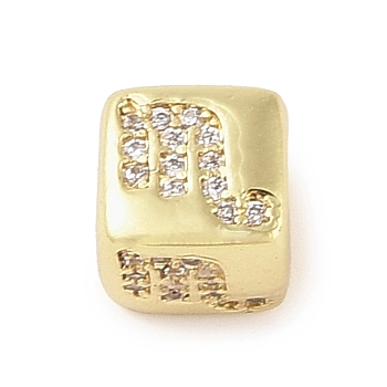 Brass Micro Pave Clear Cubic Zirconia European Beads, Cube, Scorpio, 8x8x7.5mm, Hole: 4.5mm