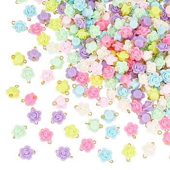 200Pcs Opaque Acrylic Beads Connector Charms, with Golden Iron Double Loops, Flower, Mixed Color, 15x12~12.5x7~7.5mm, Hole: 1.8mm