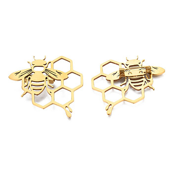 201 Stainless Steel Bee and Honeycomb Lapel Pin, Insect Badge for Backpack Clothes, Nickel Free & Lead Free, Golden, 41.5x45x7mm, Pin: 0.7mm