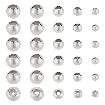 ARRICRAFT 30Pcs 5 Style 202 Stainless Steel Beads, with Rubber Inside, Slider Beads, Stopper Beads, Stainless Steel Color, 5~7.8x3.3~6.4mm, Hole: 2.3~3.5mm, 6pcs/style