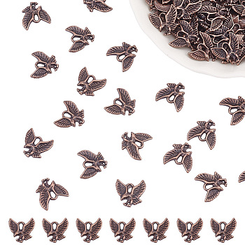 100Pcs Tibetan Style Alloy Pendants, Cadmium Free & Lead Free, Eagle/Hawk Charm, Red Copper, 13x13x2mm, Hole: 2mm