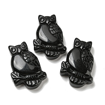 Natural Obsidian Pendants, Owl Charms, 44~46x29~31x7.5~10mm, Hole: 1.4mm