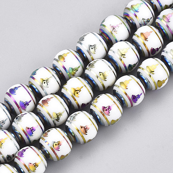 Electroplate Glass Beads, Round with Buddha Pattern, Colorful, 10mm, Hole: 1mm, about 30pcs/strand, 11.41 inch