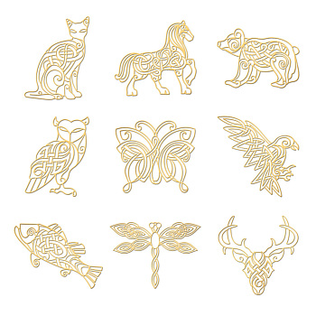 Nickel Decoration Stickers, Metal Resin Filler, Epoxy Resin & UV Resin Craft Filling Material, Golden, Animal Theme, Mixed Shapes, 40x40mm, 9 style, 1pc/style, 9pcs/set