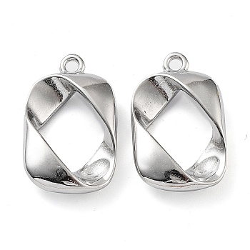 201 Stainless Steel Pendants, Rectangle Charm, Stainless Steel Color, 28x17x4.5mm, Hole: 2mm