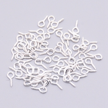 Iron Screw Eye Pin Peg Bails, for Half Drilled Beads, Silver, 10x5x1.5mm, Hole: 2.3mm, Pin: 1.4mm