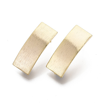 Brass Stud Earring Findings, with Loop, Nickel Free, Textured, Rectangle, Real 18K Gold Plated, 25.5x10mm, Hole: 2mm, Pin: 0.7mm