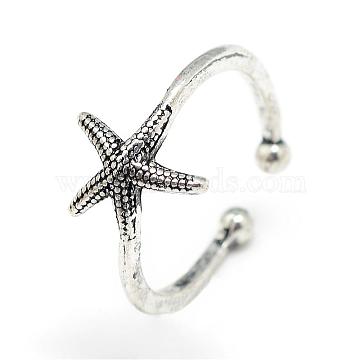 Adjustable Alloy Cuff Finger Rings, Starfish/Sea Stars, Size 7, Antique Silver, 17mm(RJEW-S038-039)