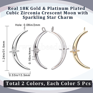 10Pcs 2 Colors Rack Plating Brass Micro Pave Clear Cubic Zirconia Pendants(KK-BBC0008-49)-2