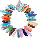 Electroplated Natural Quartz Crystal Bead Strands, Nuggets, Dyed, 13~35x4~6x4~9mm, Hole: 1.5mm, about 22~25pcs/strand, 7.3 inch, 1strand/box(G-OC0001-53)