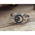 Zinc Alloy Finger Two Sided Rotatable Finger Rings, Oval & Sun & Moon, Fidget Spinner Rings for Calming Worry Meditation, Platinum, US Size 7(17.3mm)(FS-WG6AB10-02)