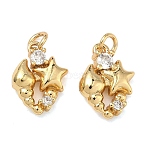 Brass Micro Pave Cubic Zirconia Pendants, Star with Conch Shape Charms, Lead Free & Cadmium Free, Rack Plating, Long-Lasting Plated, Real 18K Gold Plated, 13x10x3mm, Jump Ring: 4x0.8mm, Inner Diameter: 2.5mm(KK-A291-29G)