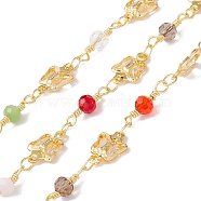 Handmade Eco-friendly Brass Butterfly Link Chain, with Glass Beaded, Real 18K Gold Plated, Lead Free & Cadmium Free, Soldered, with Spool, Colorful, 11x7x2mm, 13x4m(CHC-E025-12G)