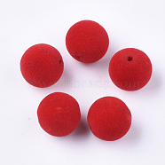 Flocky Acrylic Beads, Round, Red, 16x15.5~16mm, Hole: 2mm(FIND-T046-40G-06)