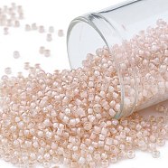 TOHO Round Seed Beads, Japanese Seed Beads, (1068) Pale Blush Pink Lined Crystal, 11/0, 2.2mm, Hole: 0.8mm, about 1110pcs/bottle, 10g/bottle(SEED-JPTR11-1068)
