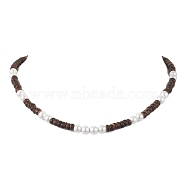 Natural Coconut Column and Shell Pearls Bead Necklaces for Women, Coconut Brown, Inner Diameter: 16.34 inch(41.5cm)(NJEW-JN04666)