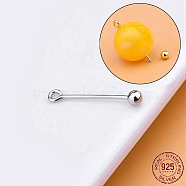 Rhodium Plated 925 Sterling Silver Screw On Eye Ball Pins, Beadable Pin, for Jewelry Making, Platinum, 19 Gauge, 13.3mm, Ball: 3mm, Pin: 0.94mm, Hole: 1.4mm(STER-L044-02C-P)