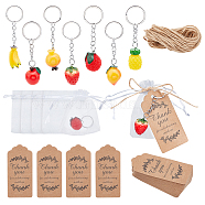 PandaHall Elite 28Pcs 7 Style Fruit Resin Pendants Keychains, with 30Pcs Paper Gift Tags, 30Pcs Organza Gift Bags, Mixed Color, 8.5cm, 88pcs/bag(KEYC-PH0001-60)