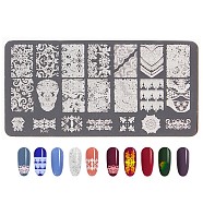 Lace Flower Stainless Steel Nail Art Stamping Plates, Nail Image Templates, Template Tool, Rectangle, Stainless Steel Color, 12x6cm(MRMJ-L003-C02)