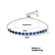 Fashionable Blue Round Rhinestone Slider Bracelets, 10-1/4 inch(26cm)(LO0002)