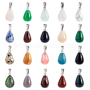teardrop, Natural & Synthetic Mixed Stone Pendants, with Platinum Tone Brass Findings, 21~24x12~14mm, Hole: 2x7mm, 20pcs/box(G-PH0034-52)