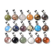 Natural & Synthetic Mixed Stone Pendants, Half Round/Dome Charms with Stainless Steel Color Plated 304 Stainless Steel Frame, 15.5x11.5x4.5~5mm, Hole: 3.5x6.5mm(G-K337-07C)