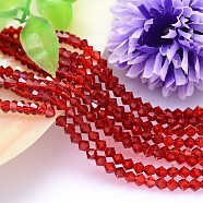Faceted Imitation Austrian Crystal Bead Strands, Grade AAA, Bicone, Red, 10x10mm, Hole: 0.9~1mm, about 40pcs/strand, 15.7 inch(G-M180-10mm-05A)