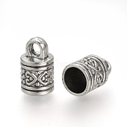 Tibetan Style Alloy Cord Ends, End Caps, Cadmium Free & Lead Free, Column, Antique Silver, 16x10mm, Hole: 4mm, Inner Diameter: 8mm, about 430pcs/1000g(TIBE-Q075-01AS-LF)
