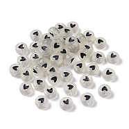Luminous Acrylic Beads, Glow in the Dark, Flat Round with Heart, Black, 7x3.5mm, Hole: 1.2mm, about 3600pcs/500g(MACR-S273-39F)