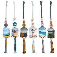 6Pcs 6 Colors Flower Cotton Braided Photo Holder Pendant Decorations, for Interior Car Mirror Hanging Decorations, Mixed Color, 460x30x17.5mm, 1pc/color(HJEW-GL0001-12)