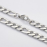Trendy Unisex 304 Stainless Steel Curb Chain Twisted Chain Necklaces, with Lobster Clasps, Stainless Steel Color, 21.65 inch(55cm), 9mm(STAS-E063-05)