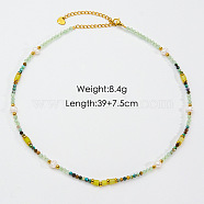 Elegant Handmade Titanium Steel Necklaces, Natural Stone & Pearl & Acrylic Beaded Necklaces, Colorful, 15.35 inch(39cm)(QC1219-2)