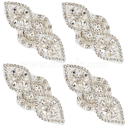 Alloy Glass Rhinestone Cloth Cabochons, Costume Accessories, Appliques, Flower, Silver, 41x96~102x7mm(DIY-WH0265-46S)
