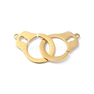 Ion Plating(IP) 304 Stainless Steel Pendants, Pair of Handcuffs Charm, Real 14K Gold Plated, 32x14x2mm, Hole: 1.4mm(STAS-Q215-01G)