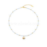 Natural Amazonite Beaded Necklaces, with Golden Plated Metal Eye Charms, 15.75 inch(40cm), Charm: 13.7x13.8mm(EK5559-1)