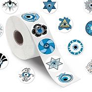Adhesive Paper Stickers Roll, Evil Eye Decals, for Card-Making, Scrapbooking, Diary, Planner, Envelope & Notebooks, Dodger Blue, 25mm, 50pcs/roll(EVIL-PW0004-07)