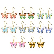 Alloy Enamel Dangle Earrings for Women, Butterfly, Mixed Color, 31x22mm(EJEW-JE05575)