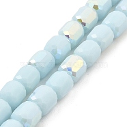 Frosted Imitation Jade Glass Beads Strands, AB Color Plated, Faceted, Column, Light Cyan, 8.5x8mm, Hole: 1.5mm, about 68pcs/strand, 22.64''(57.5cm)(GLAA-P058-08A-03)