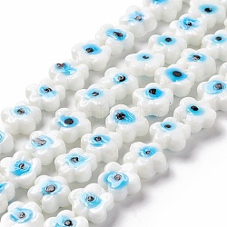Handmade Evil Eye Lampwork Beads Strands, Flower, White, 11~11.5x12x4.5~5.5mm, Hole: 1.2mm, about 32~33pcs/strand, 14.17~14.57 inch(36~37cm)(LAMP-F024-03A)