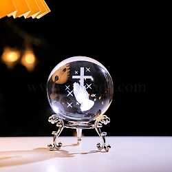 Inner Carving Glass Crystal Ball Diaplay Decoration, Fengshui Home Decor, Clear, Cross, 60mm(PW-WGD9143-10)