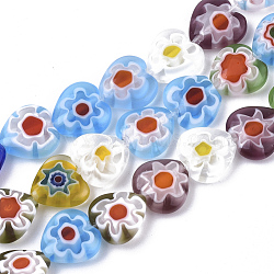 Handmade Millefiori Glass Bead Strands, Heart, Mixed Color, 8x8x3mm, Hole: 1mm, about 48pcs/strand, 13.58 inch(LAMP-J036-8x8mm-M)