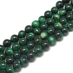 Natural Tiger Eye Beads Strands,  Dyed, Round, Dark Green, 8~8.5mm, Hole: 1mm, about 47~48pcs/strand, 14.96~15.55 inch(38~39.5cm)(G-S300-8mm-107D)