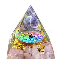 Orgonite Pyramid Resin Energy Generators, Reiki Natural Amethyst Chips Inside for Home Office Desk Decoration, 50x50x50mm(PW-WG9ADEB-03)