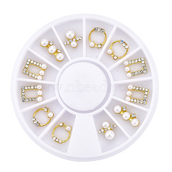 Alloy Cabochons, with ABS Plastic Imitation Pearl and Rhinestone, Nail Art Decoration Accessories, Ring & Rectangle & Cross & Strip, Golden, 8x7x3mm, 8.5x7x3mm, 8x7x4.5mm, 11.5x4.5x4mm(MRMJ-S016-001P)