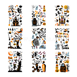 Halloween Theme Chemical Fiber Oil Canvas Self Adhesive Window Decorations, Decoration Accessories, Rectangle, Halloween Themed Pattern, 35x24cm, 9pcs/set(AJEW-WH0182-003)