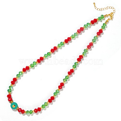 Christmas Glass Seed Beaded Necklaces, Lime Green, Red, 16.54 inch(42cm)(SI5243-1)