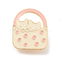Cartoon Style Cat Enamel Pins, Light Gold Alloy Badge for Women, Bag, 31.5x26x1.5mm(JEWB-Q035-02C)