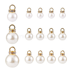 Beadthoven 120Pcs 3 Style Acrylic Pearl Pendants, Resin Imitation Pearl Pendants, with Crystal Rhinestone, Iron and Zinc Alloy Findings, Round, White, 19.5~23.5x12~16mm, hole: 0.18~4.5mm, 40pcs/style(IFIN-BT0001-05)