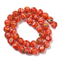 Handmade Millefiori Lampwork Beads Strands, Round, Orange Red, 10x9.5mm, Hole: 1mm, about 38pcs/strand, 14.37''(36.5cm)(LAMP-G166-10B)